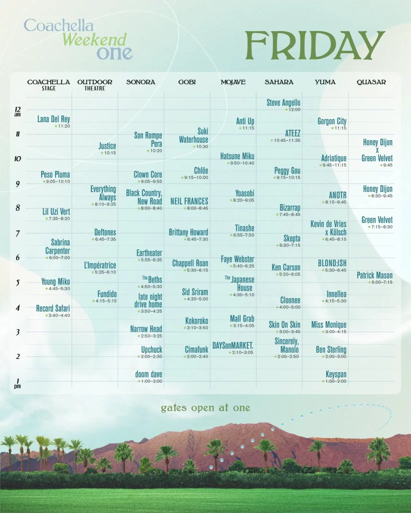 Coachella Friday April 12th set times