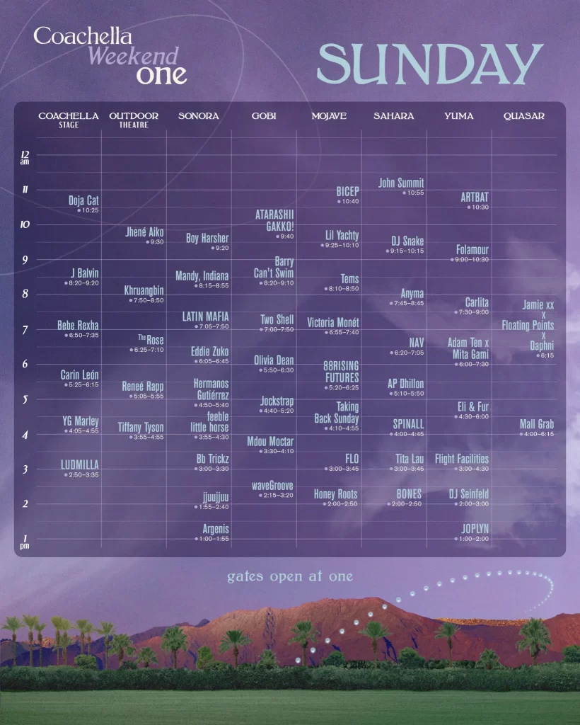 Coachella Sunday April 14th set times